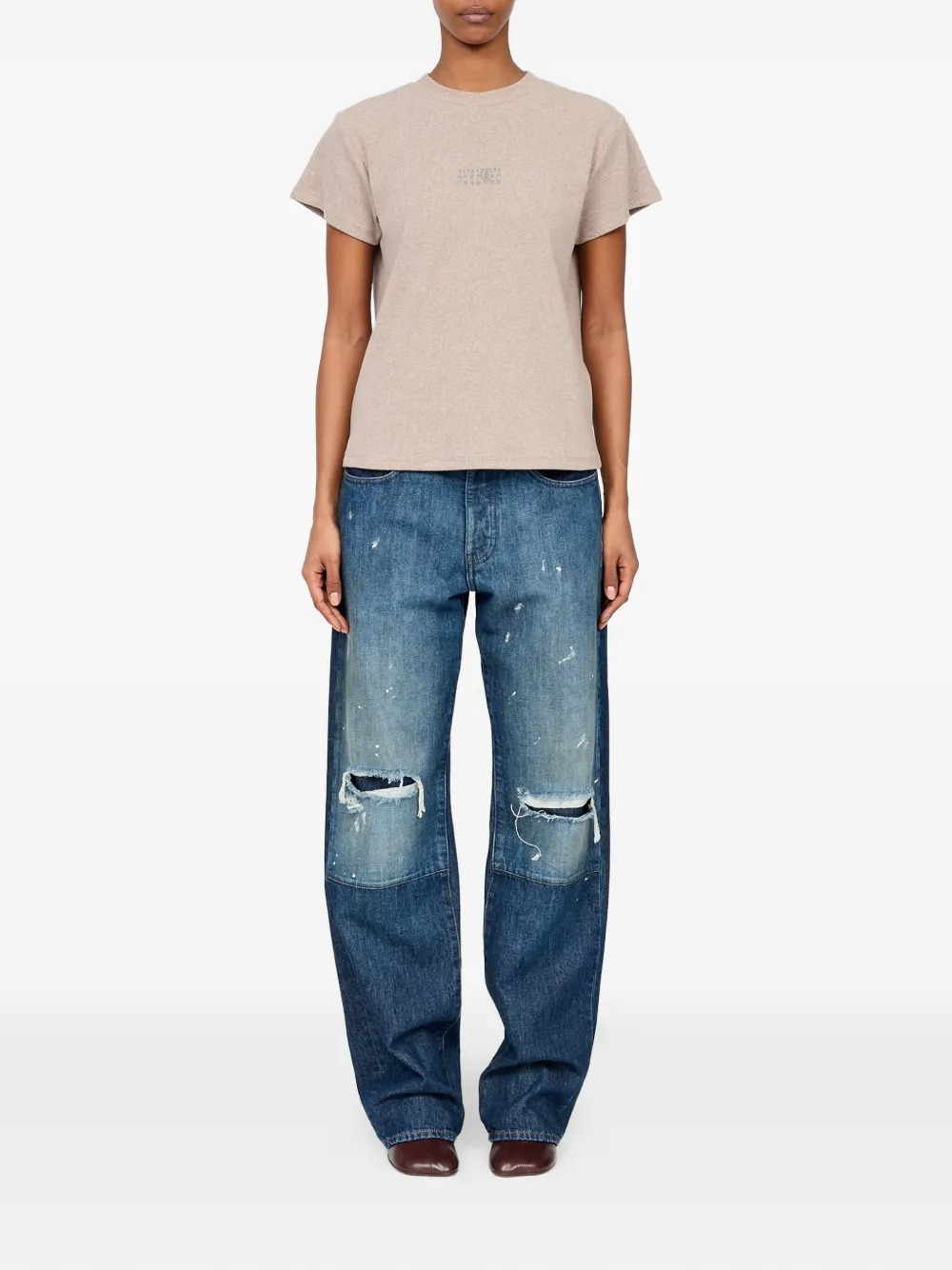MM6 Maison Margiela Ribgebreid T-shirt van wolblend Beige