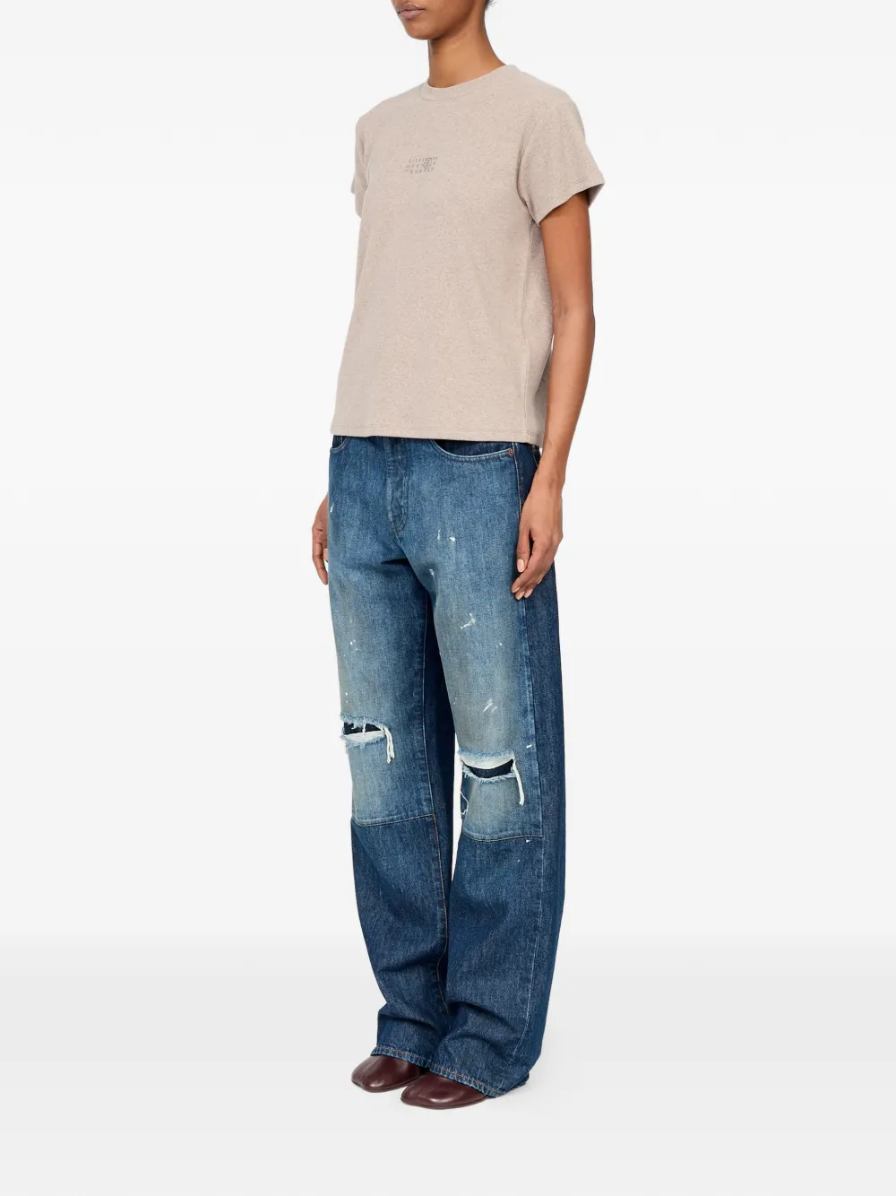 MM6 Maison Margiela Ribgebreid T-shirt van wolblend Beige