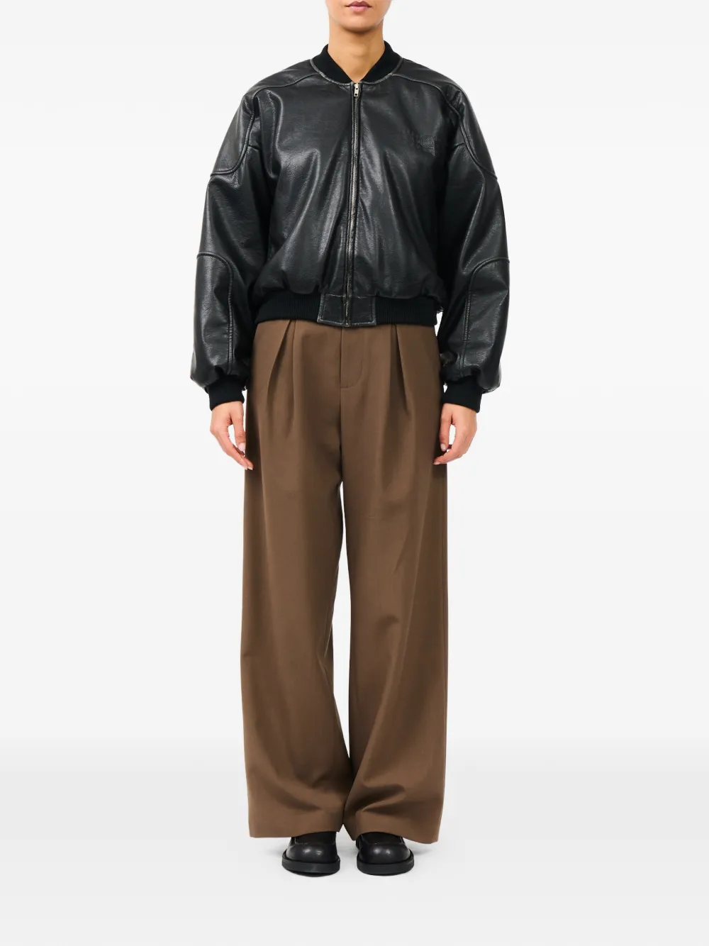 MM6 Maison Margiela Jack van imitatieleer met ribgebreide afwerking Zwart