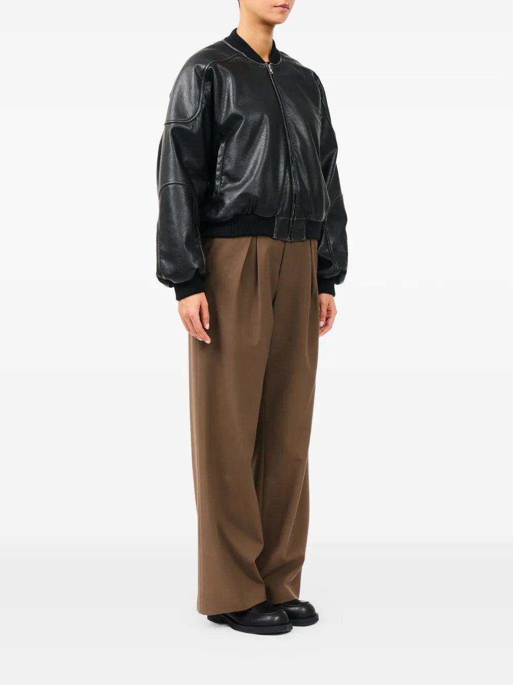 MM6 Maison Margiela Jack van imitatieleer met ribgebreide afwerking Zwart