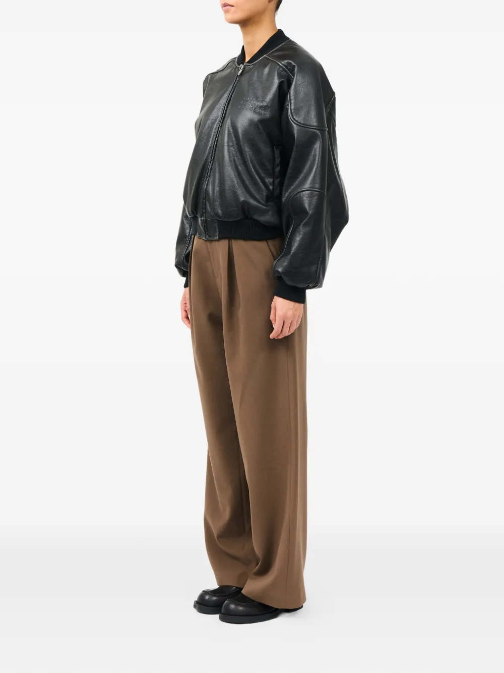 MM6 Maison Margiela Jack van imitatieleer met ribgebreide afwerking Zwart