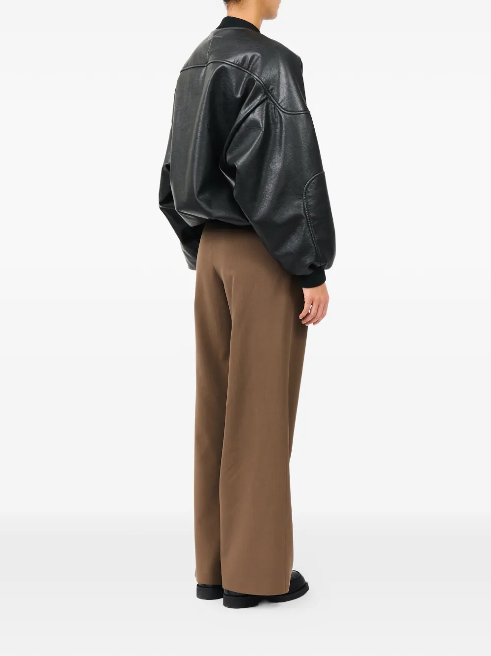 MM6 Maison Margiela Jack van imitatieleer met ribgebreide afwerking Zwart