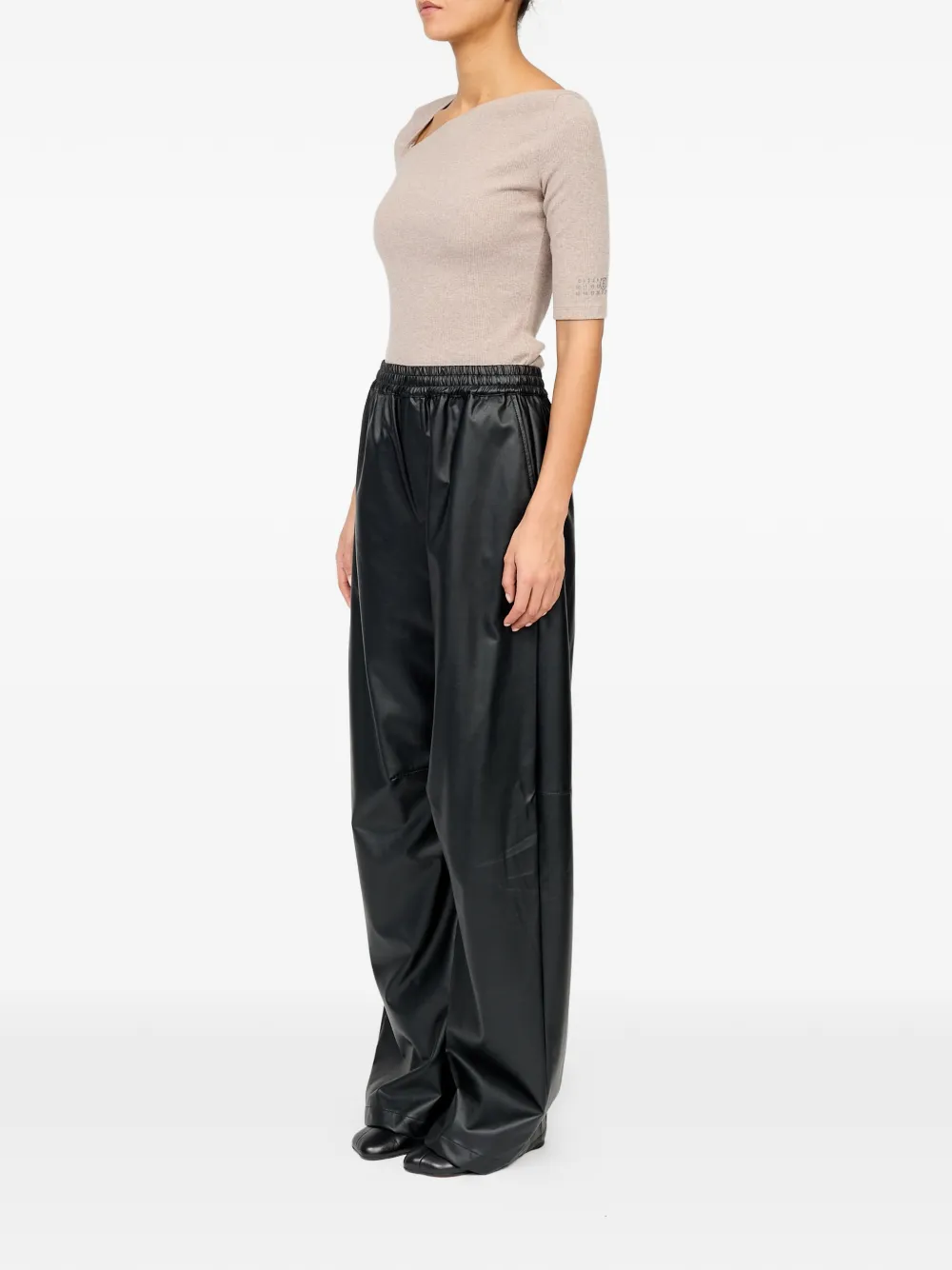 MM6 Maison Margiela Light Pleather broek met wijde pijpen Zwart