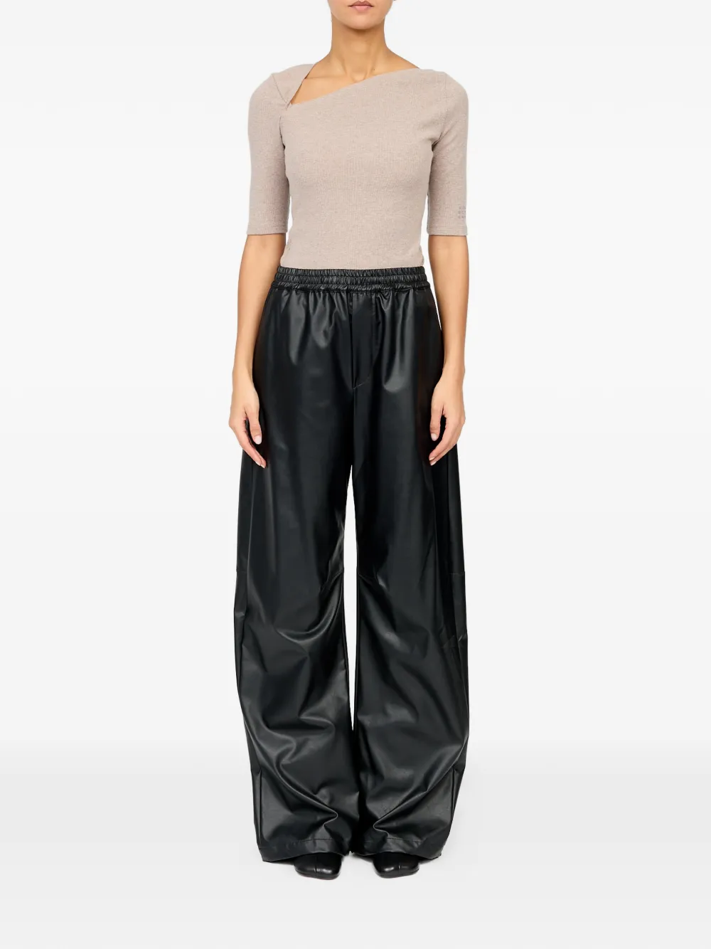 MM6 Maison Margiela Light Pleather broek met wijde pijpen Zwart