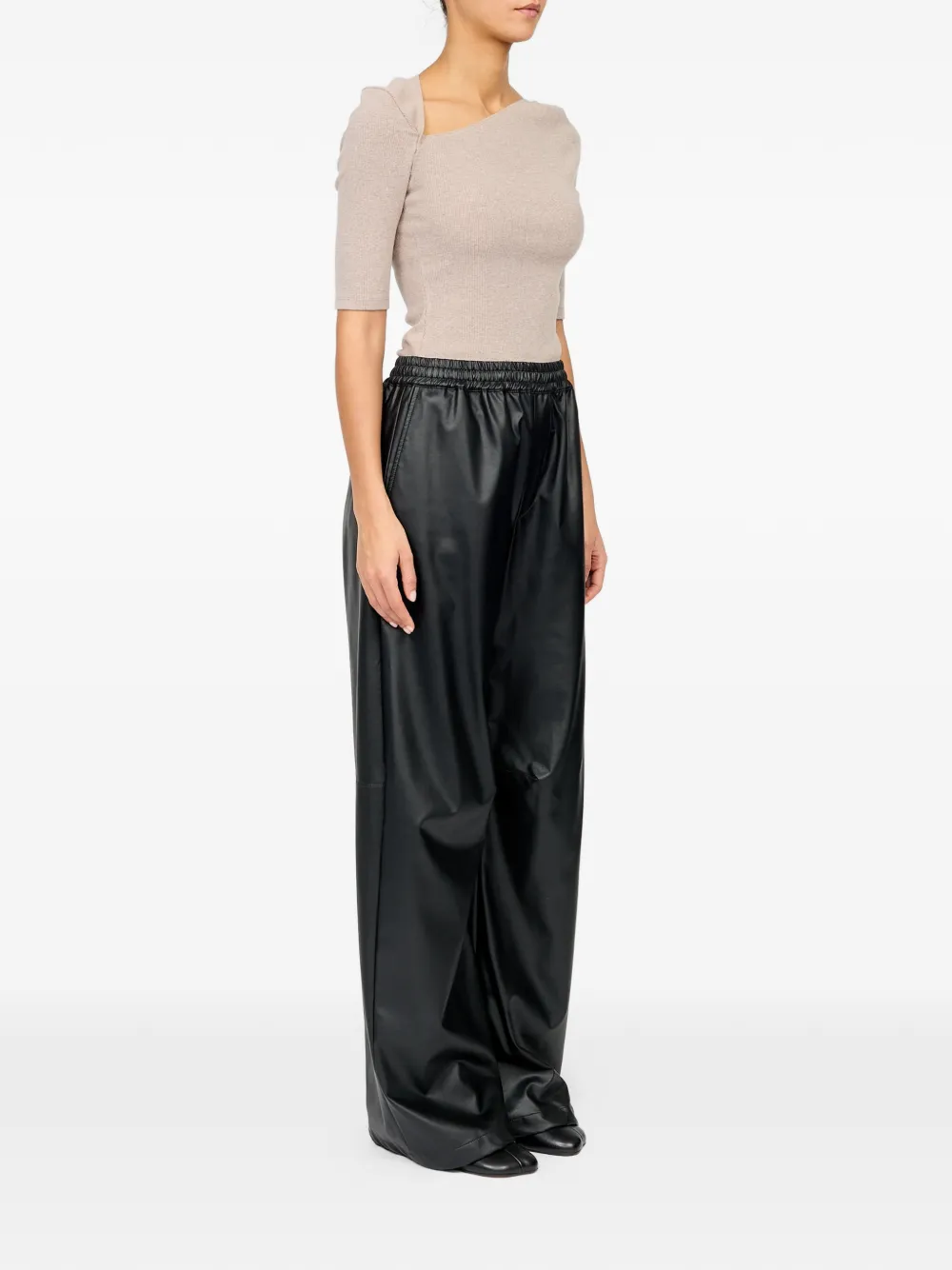MM6 Maison Margiela Light Pleather broek met wijde pijpen Zwart