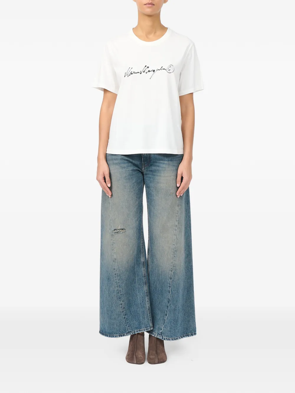 MM6 Maison Margiela Overgeverfd T-shirt met print Wit