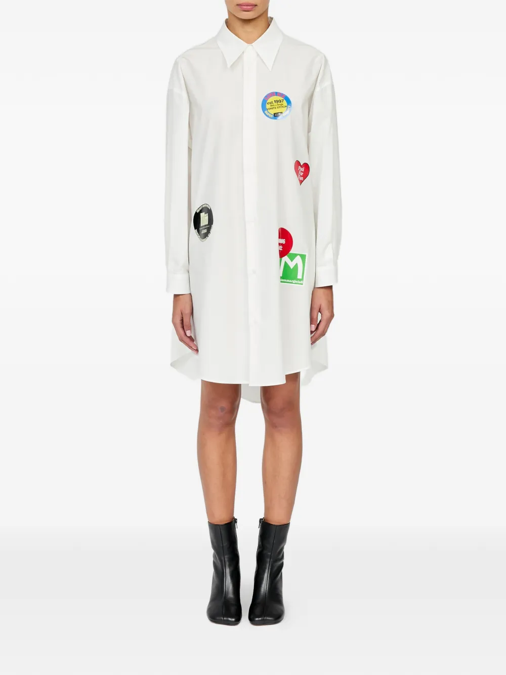 MM6 Maison Margiela Katoenen popeline jurk met stickerprint Wit