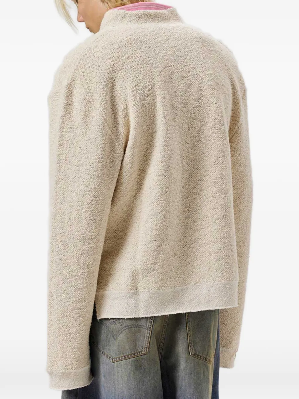 424 Bouclé trui met diepe V-hals Beige
