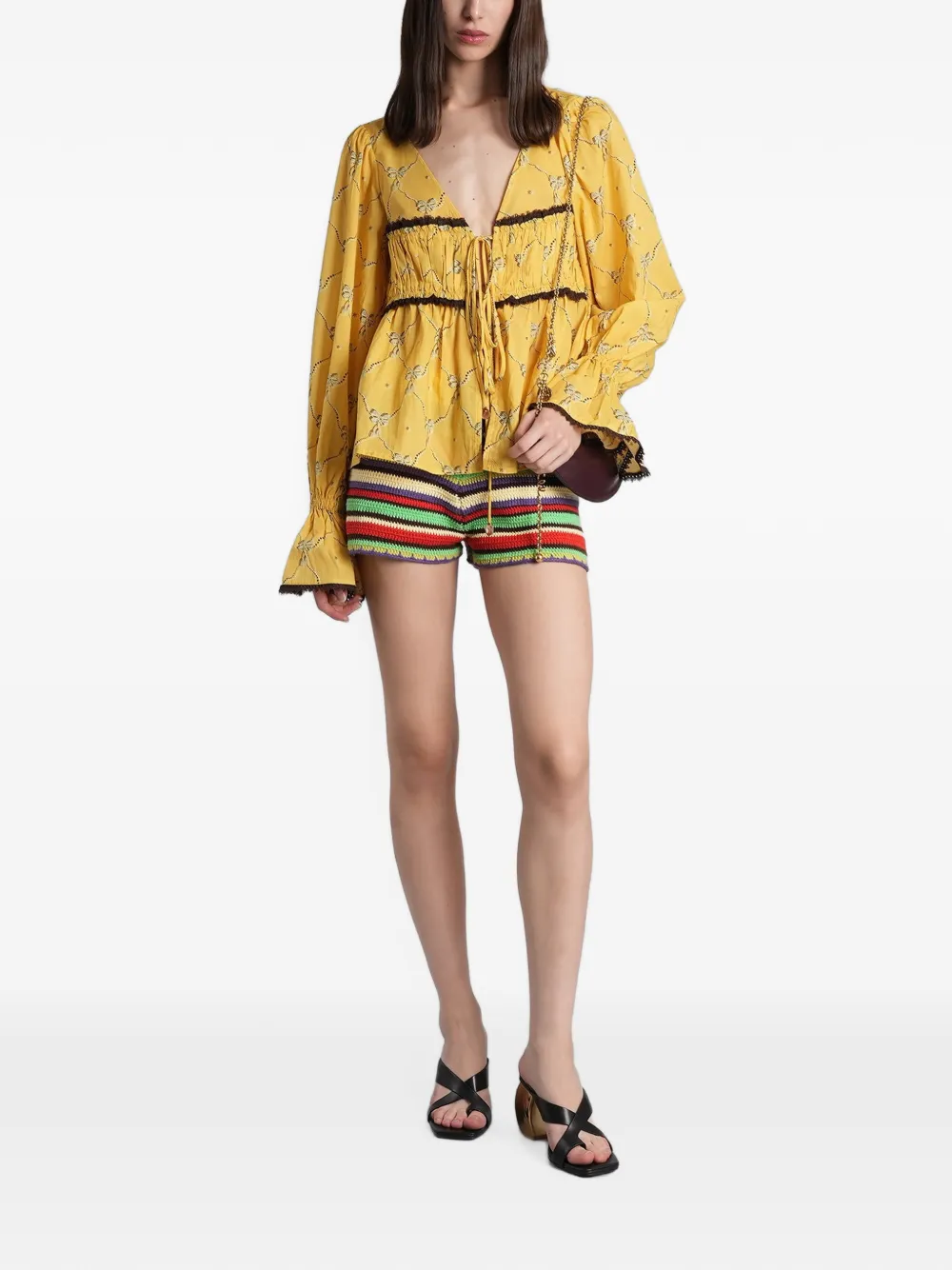 SIEDRES striped crochet shorts - Marrone