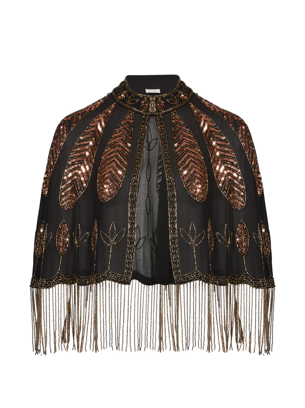 Forte sequin-embellished fringed cape Zwart