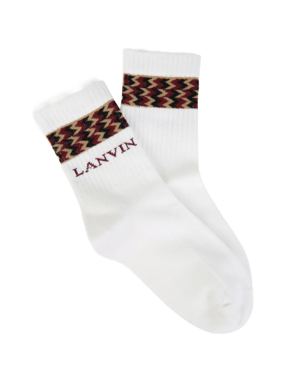Lanvin Enfant Twee paar sokken met chevron-streep en logo-print Wit