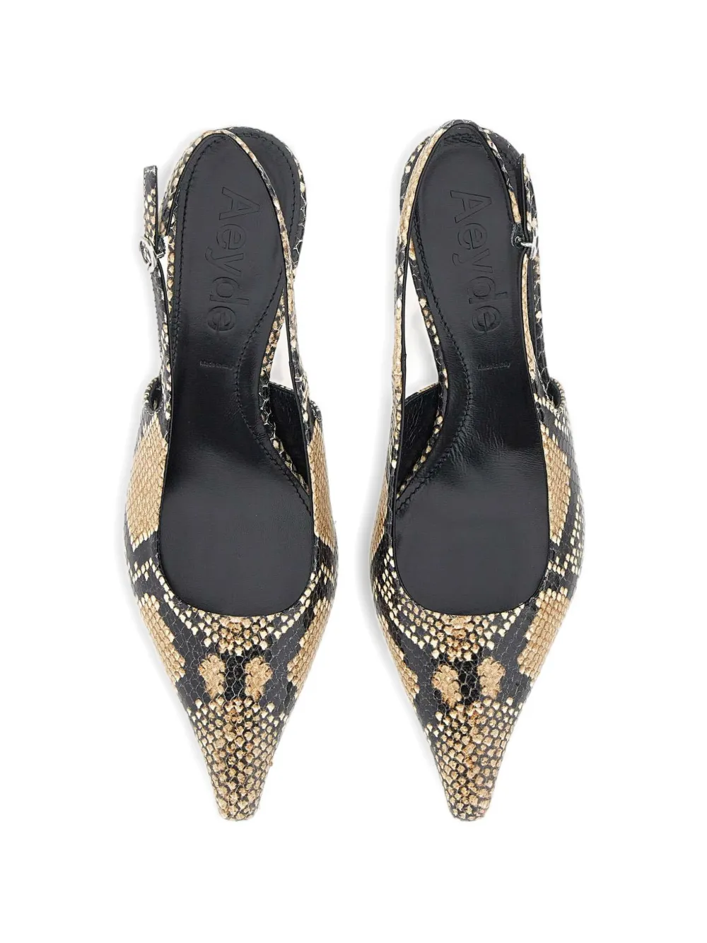 Aeyde Catrina snake-print leather slingback pumps Beige