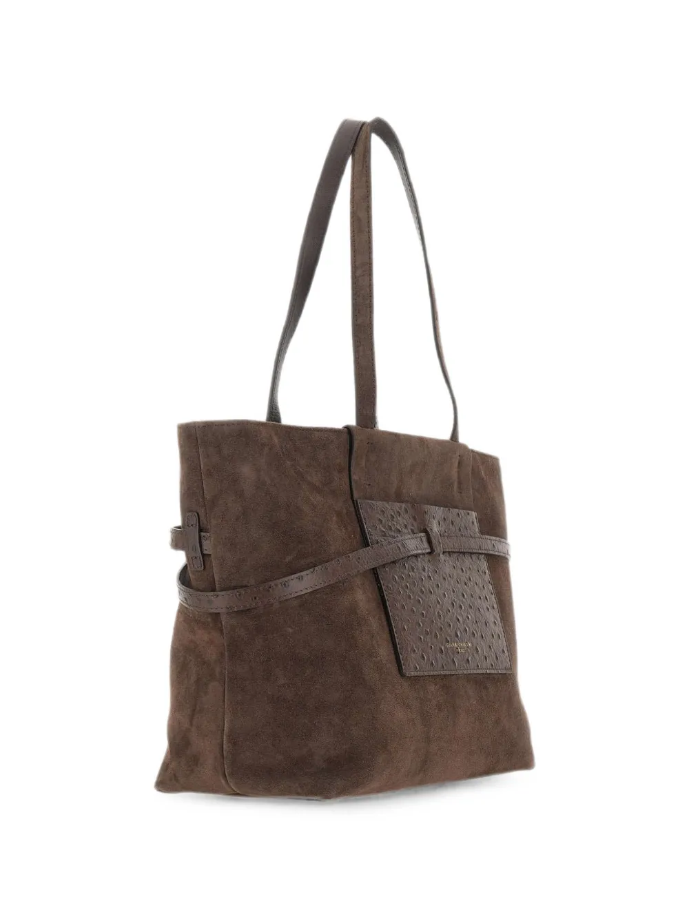 GIANNI CHIARINI Belty suède schoudertas met struisvogeleffect Bruin