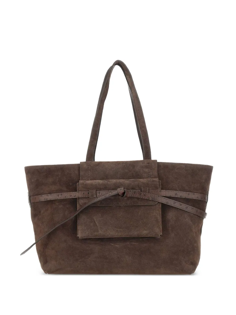 GIANNI CHIARINI Belty suède schoudertas met struisvogeleffect Bruin