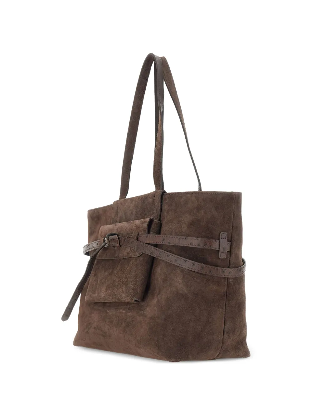 GIANNI CHIARINI Belty suède schoudertas met struisvogeleffect Bruin