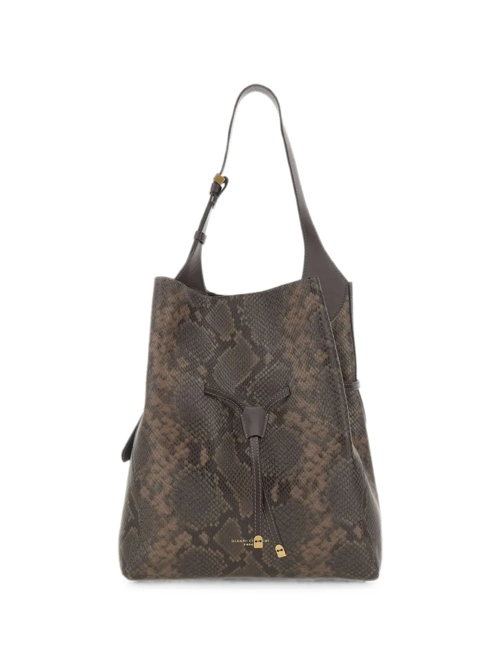 GIANNI CHIARINI Sienna python-effect leather bucket bag - Marrone