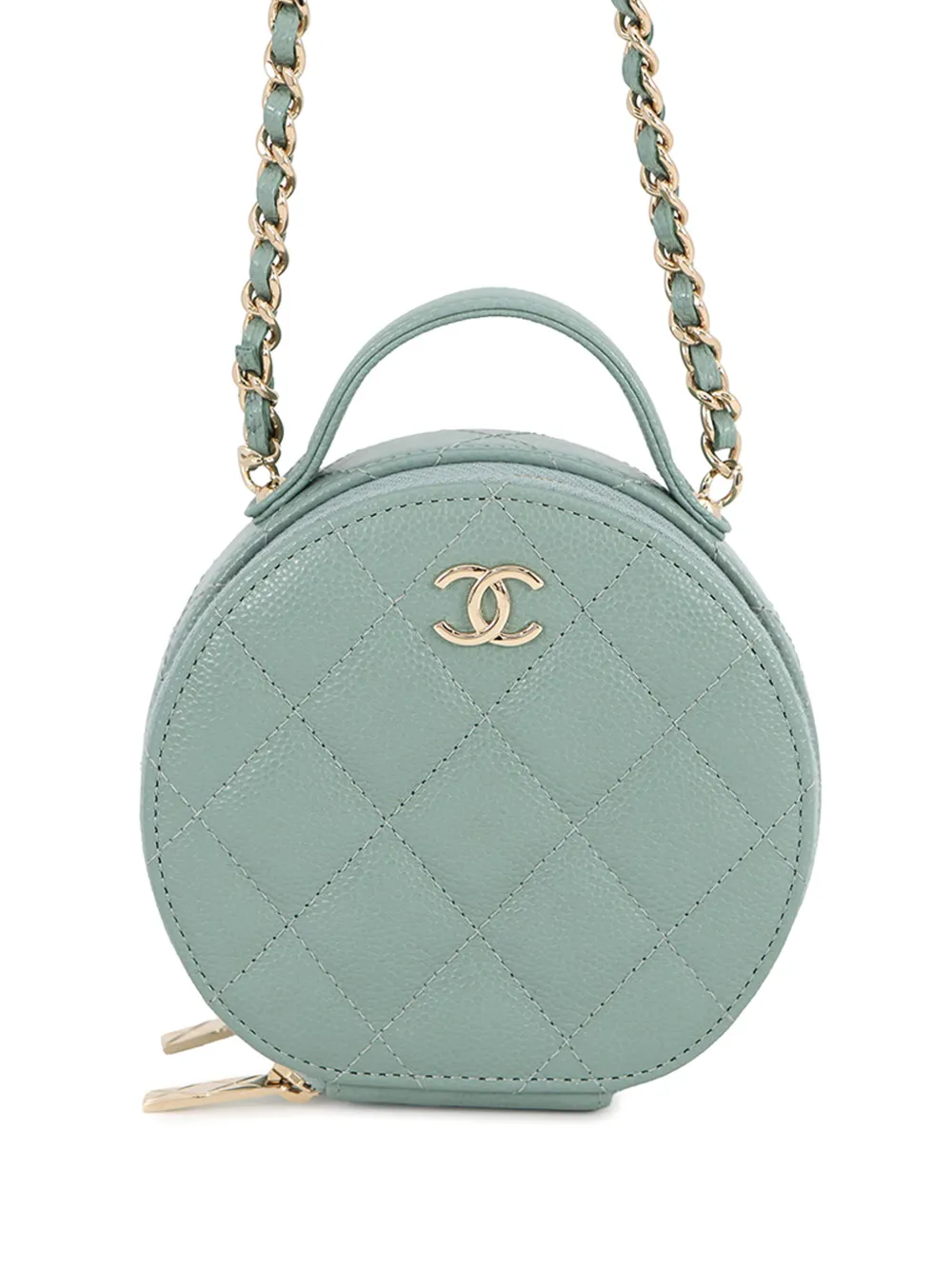 CHANEL Pre-Owned 2021 Quilted Caviar Handle With Care Round Vanity Case with Chain satchel - Green