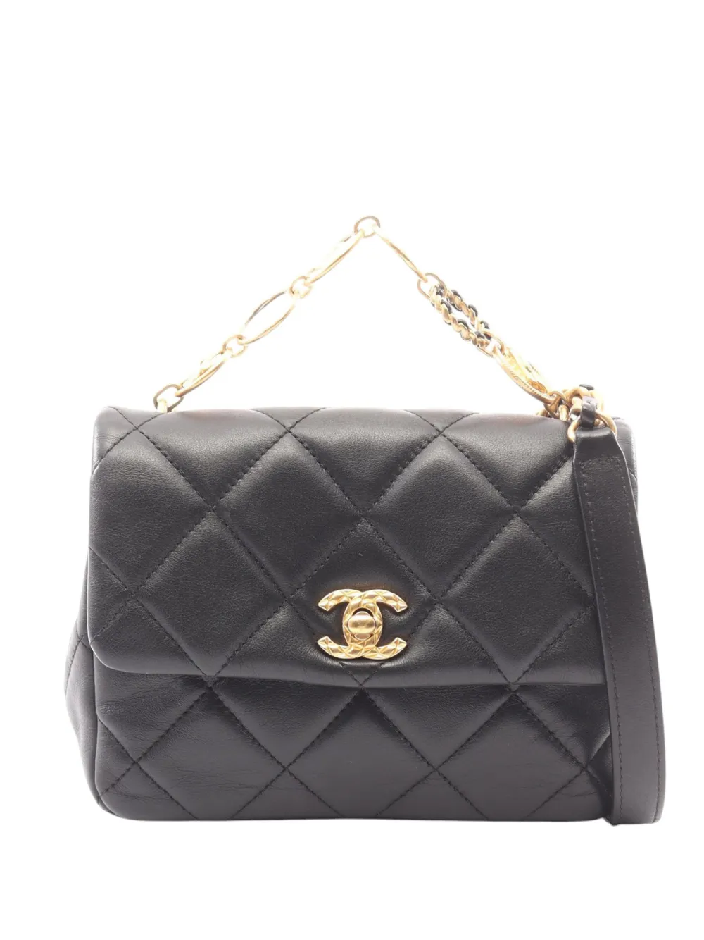 CHANEL Pre-Owned 2021-2026 Mini Square Quilted Lambskin Lucky Charms Chain Flap satchel - Black