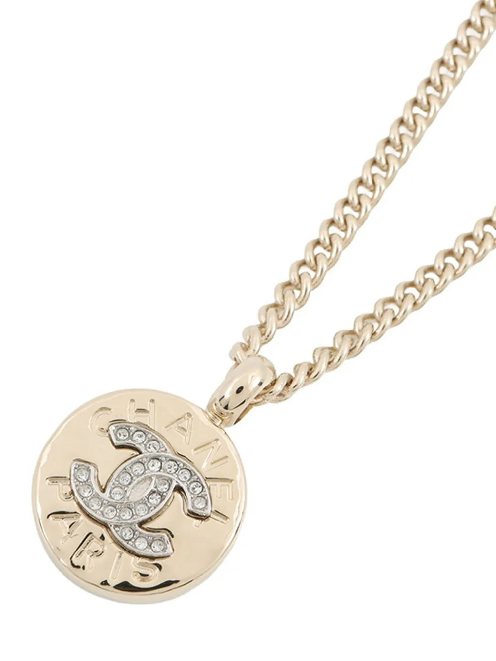 CHANEL Pre-Owned 2025 CC Gold Plated Strass Round Pendant Necklace costume necklace - Oro