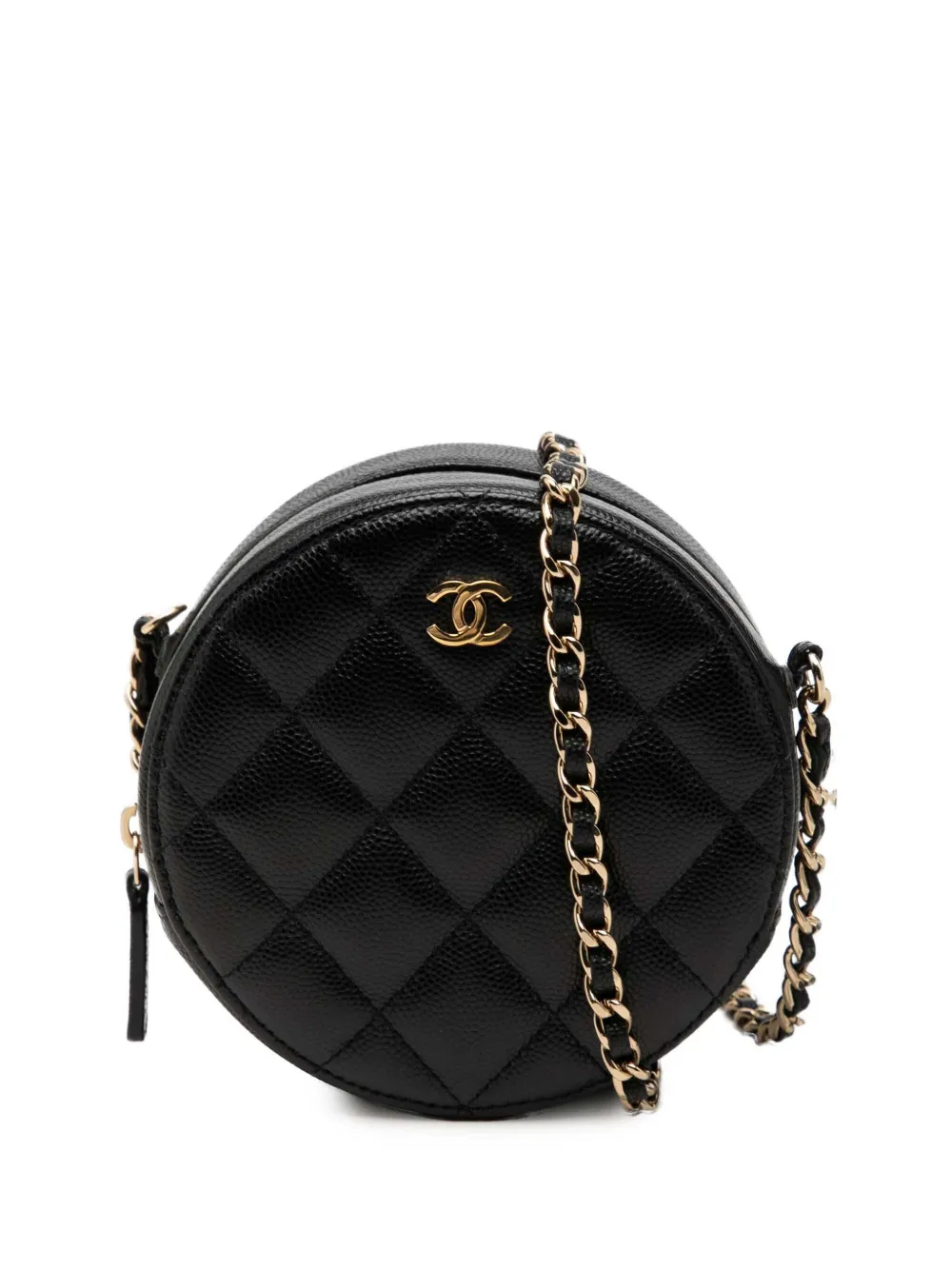 CHANEL Pre-Owned 2019 CC Quilted Caviar Round Clutch With Chain crossbody bag - Nero