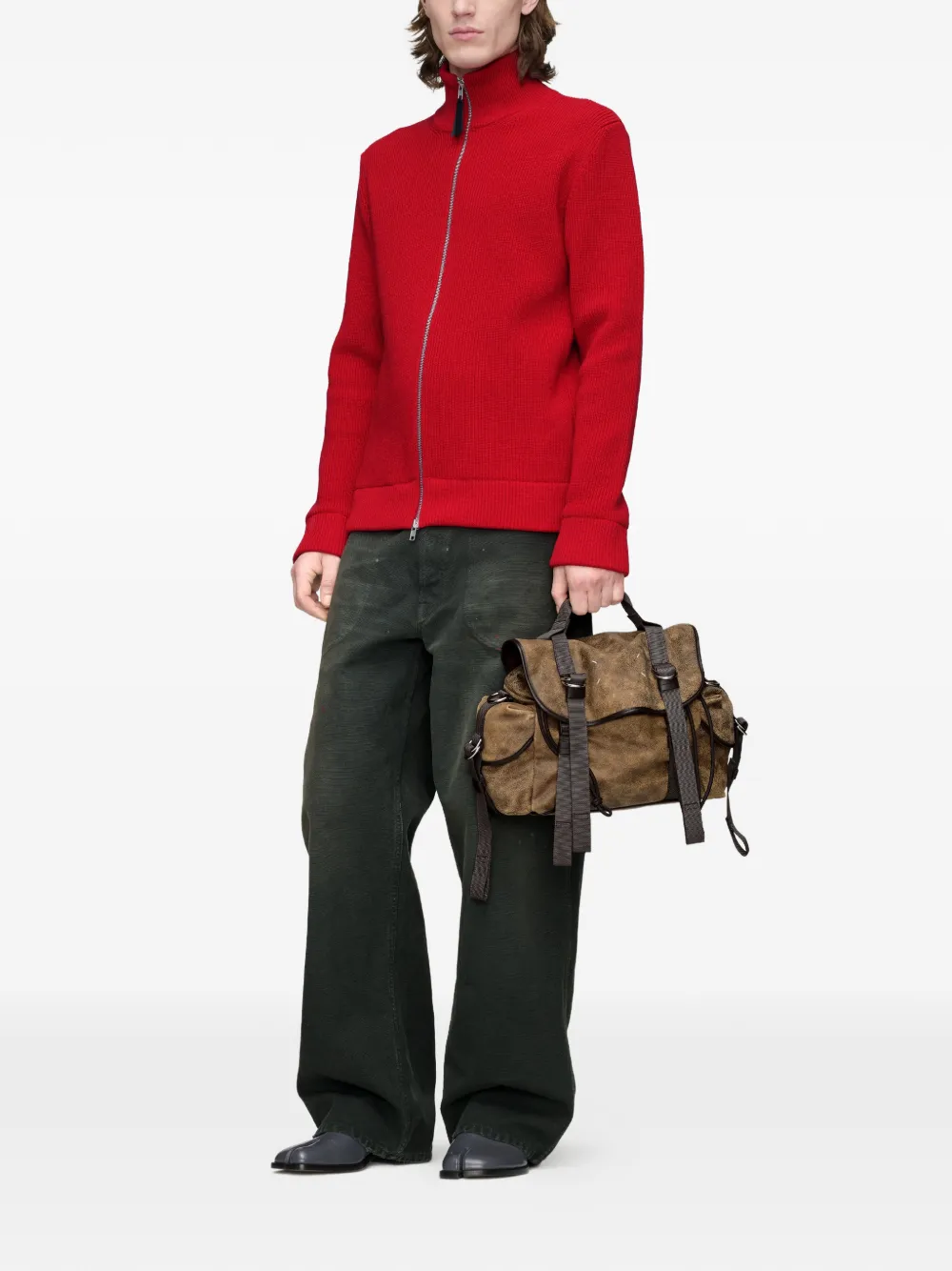 Maison Margiela Geribbelde sweater met rits Rood