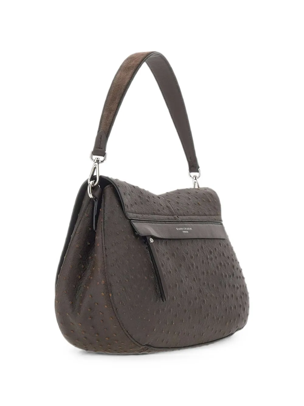 GIANNI CHIARINI Medium Helena Round schoudertas met struisvogel-effect Bruin