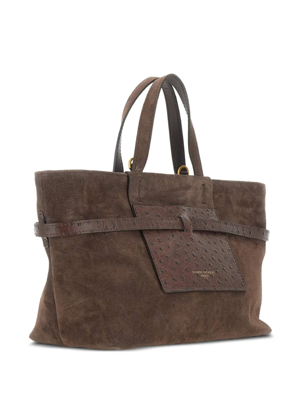 GIANNI CHIARINI Belty suède shopper met struisvogeleffect Bruin