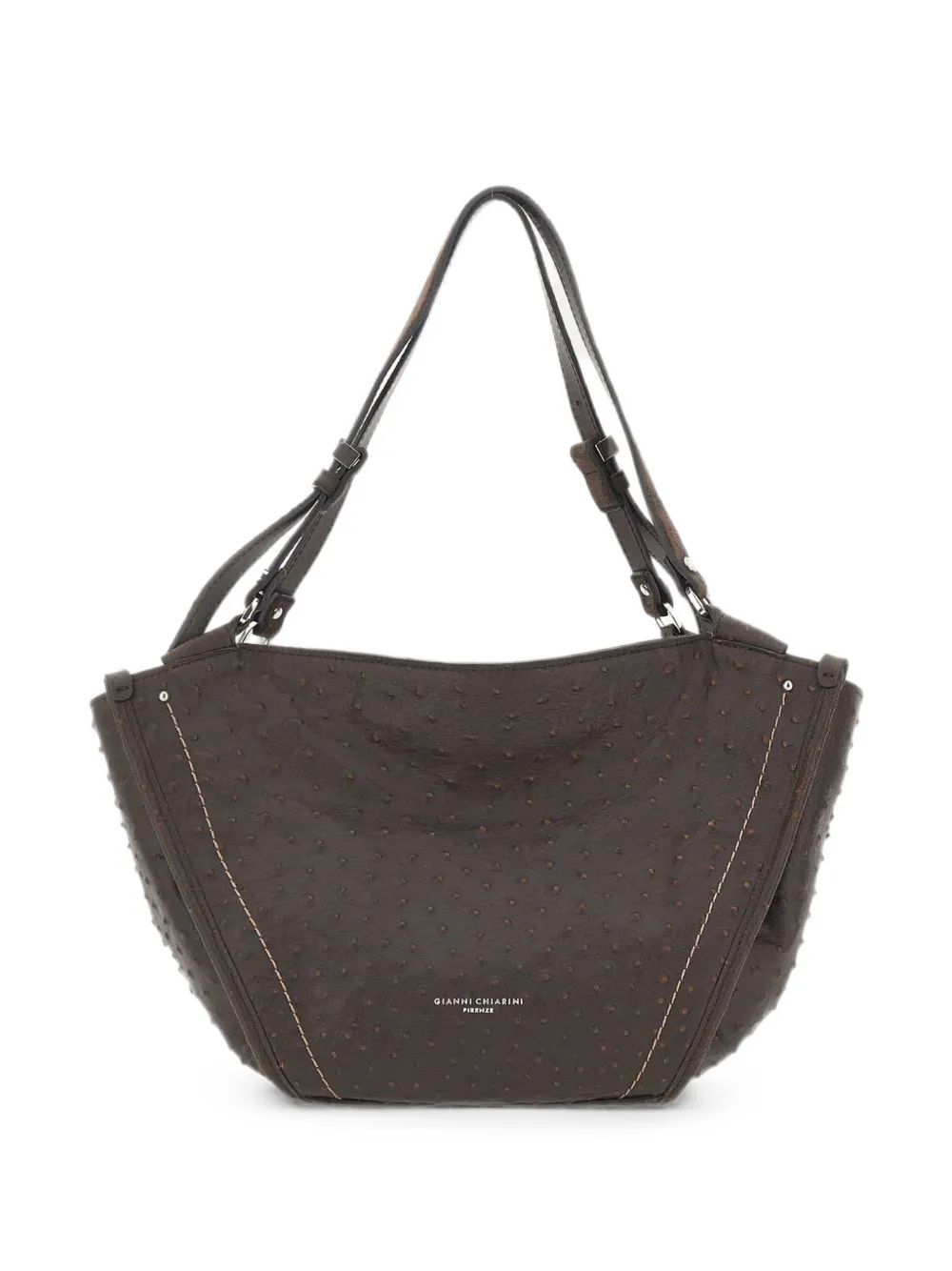 GIANNI CHIARINI Bloom ostrich-effect medium shoulder bag - Brown