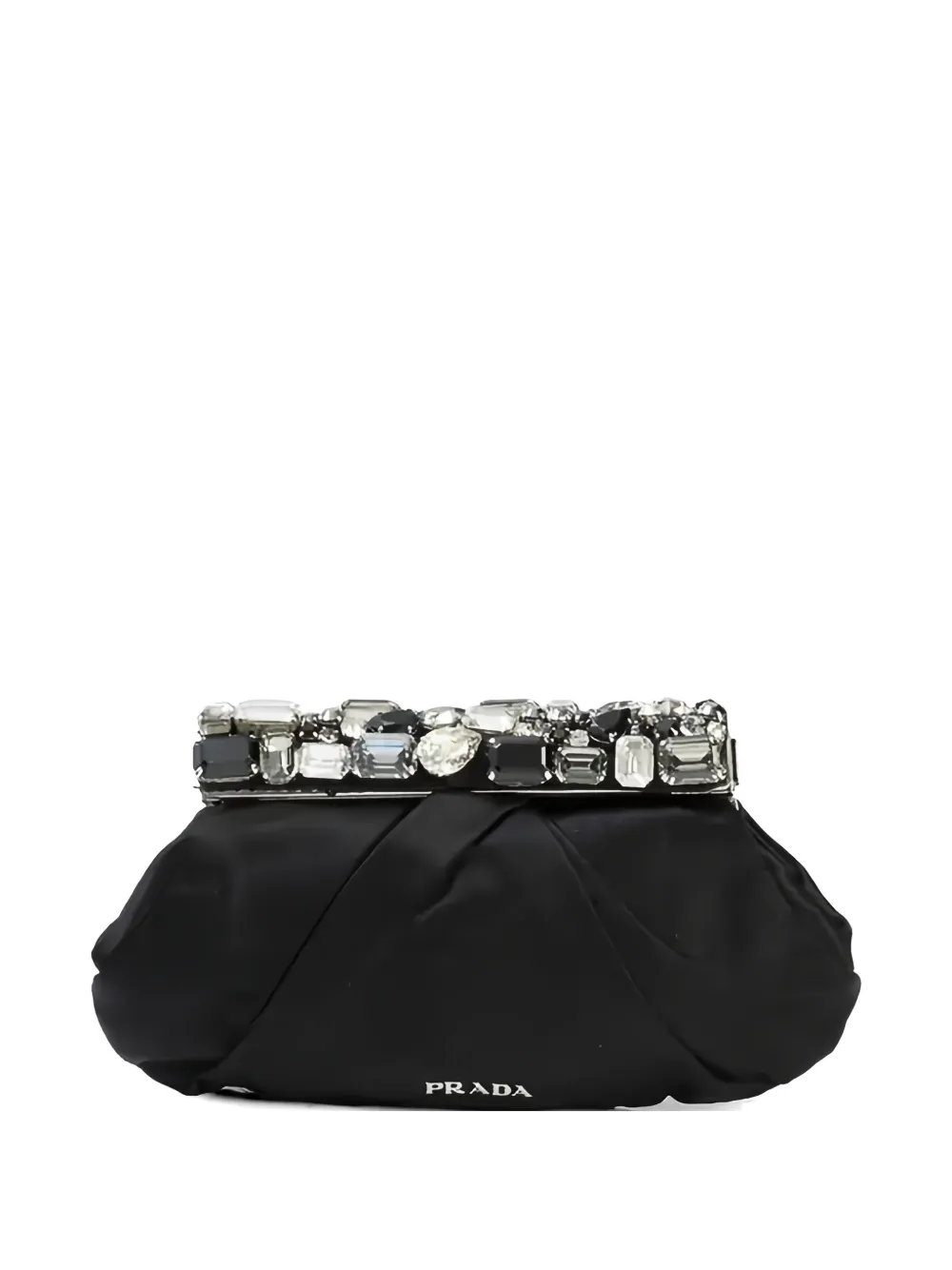 Pre-owned Prada Crystal-embellished Logo-lettering Clutch Bag In Black