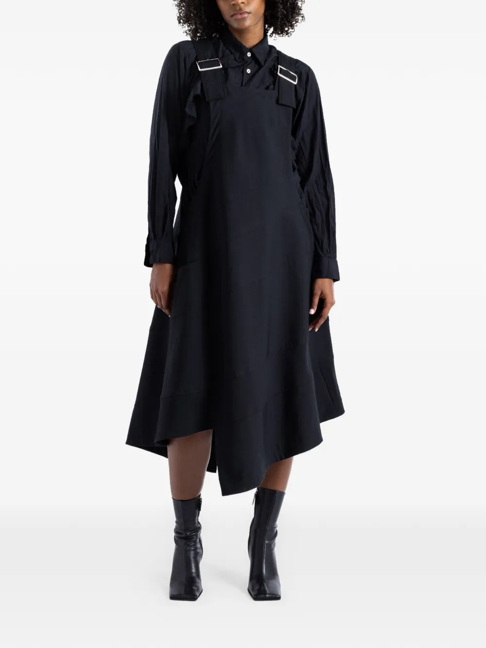 Comme Des Garçons asymmetric-hem apron-style midi dress - Nero