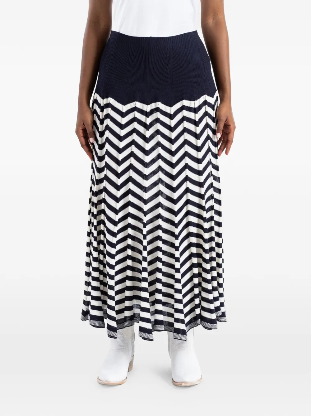 Junya Watanabe chevron-knit ribbed-waistband skirt - Blu