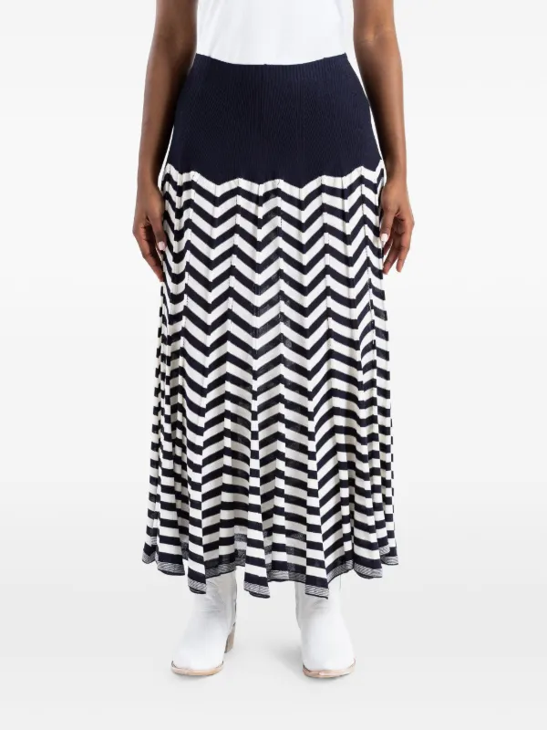 Junya Watanabe Chevron-knit Ribbed-waistband Skirt in Blue