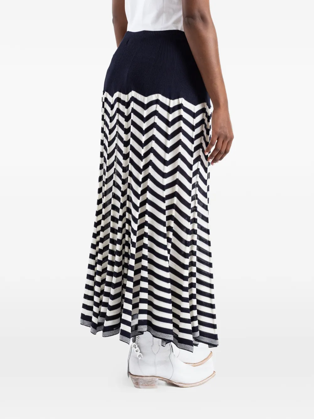 Junya Watanabe Chevron-knit Ribbed-waistband Skirt in Blue, view 4