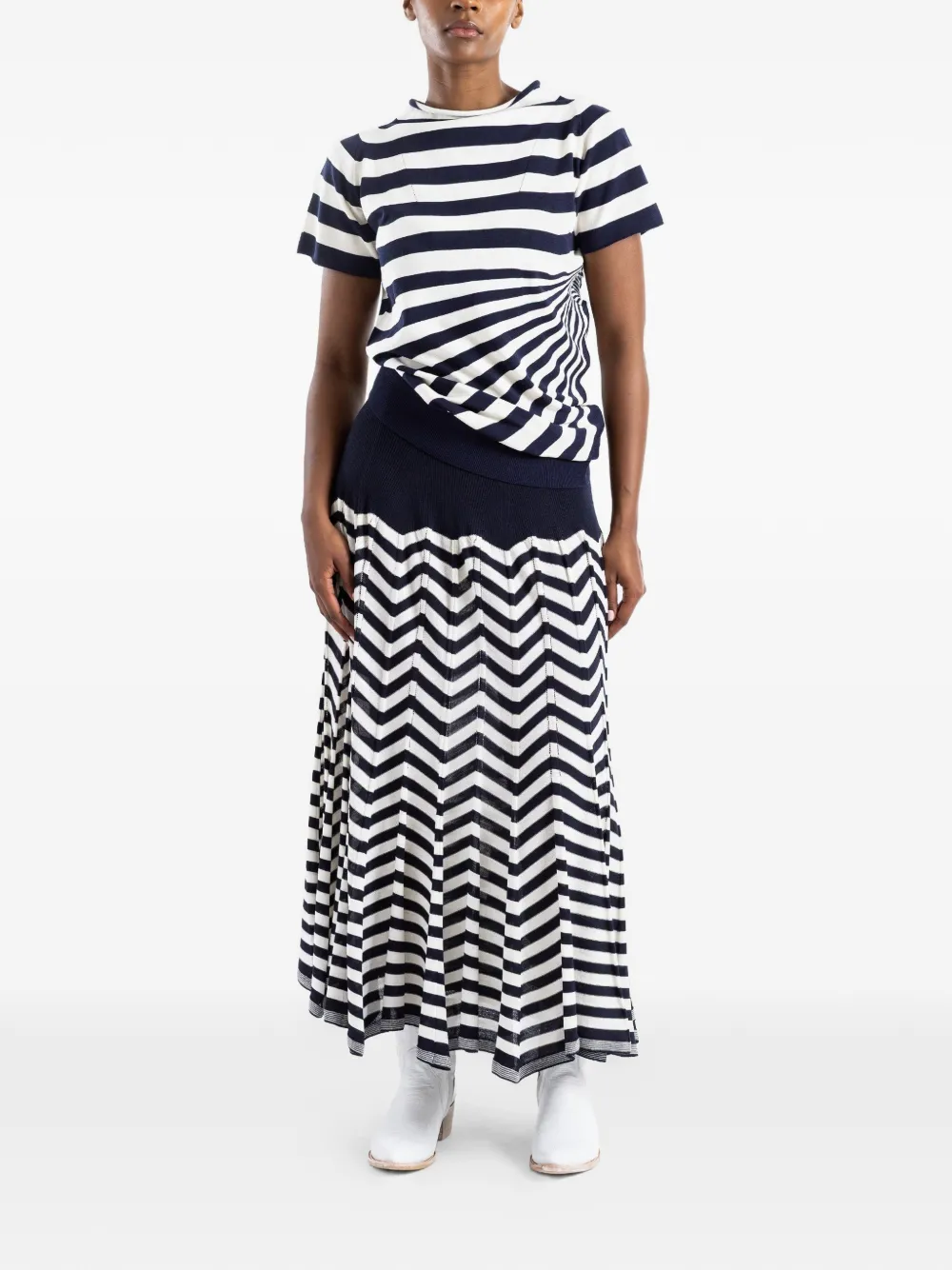 Junya Watanabe Chevron-knit Ribbed-waistband Skirt in Blue, view 2