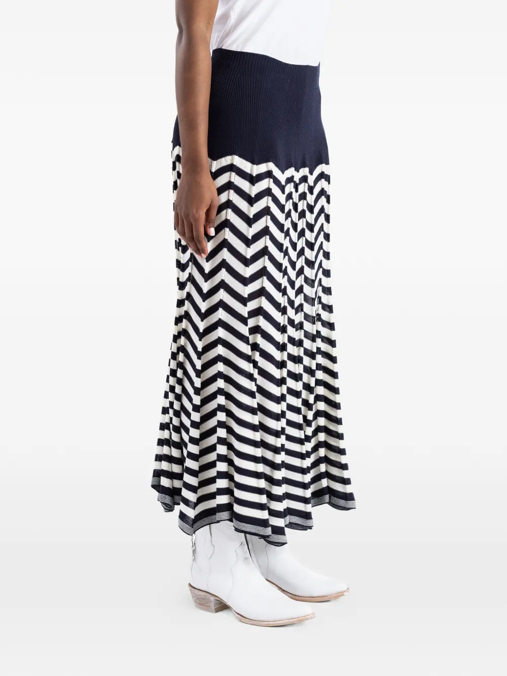 Junya Watanabe Chevron-knit Ribbed-waistband Skirt in Blue, view 3