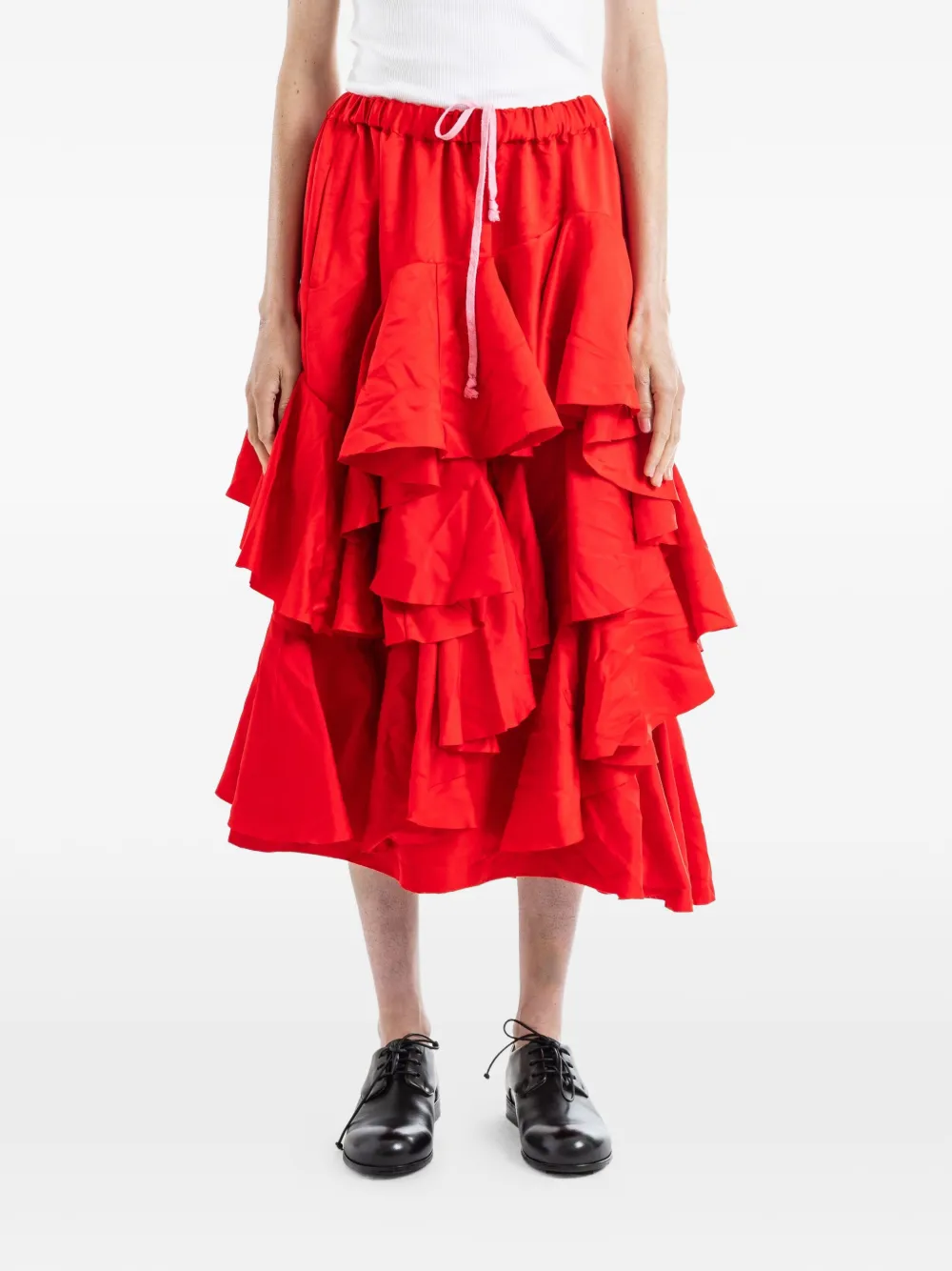 Comme Des Garçons ruffled tiered midi skirt - Rosso