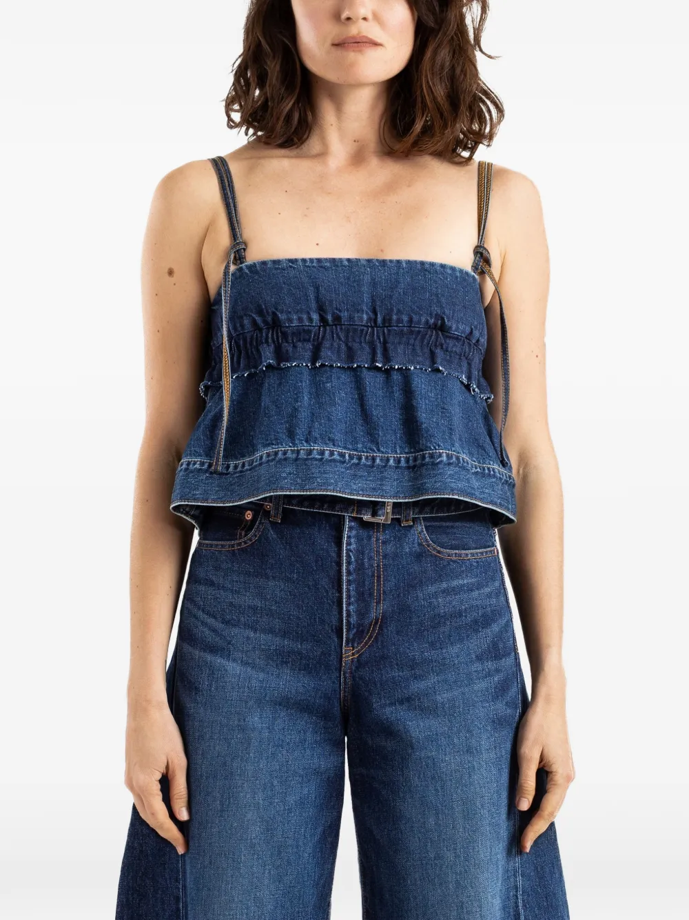 sacai frayed ruffled top - Blu