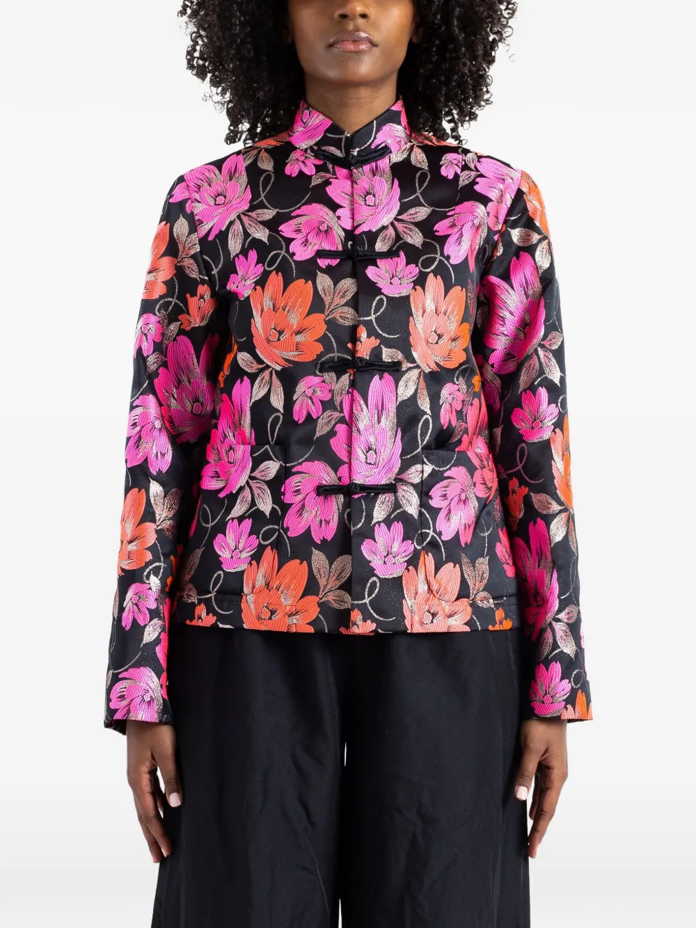 Comme Des Garçons floral-jacquard toggle-fastening jacket - Nero