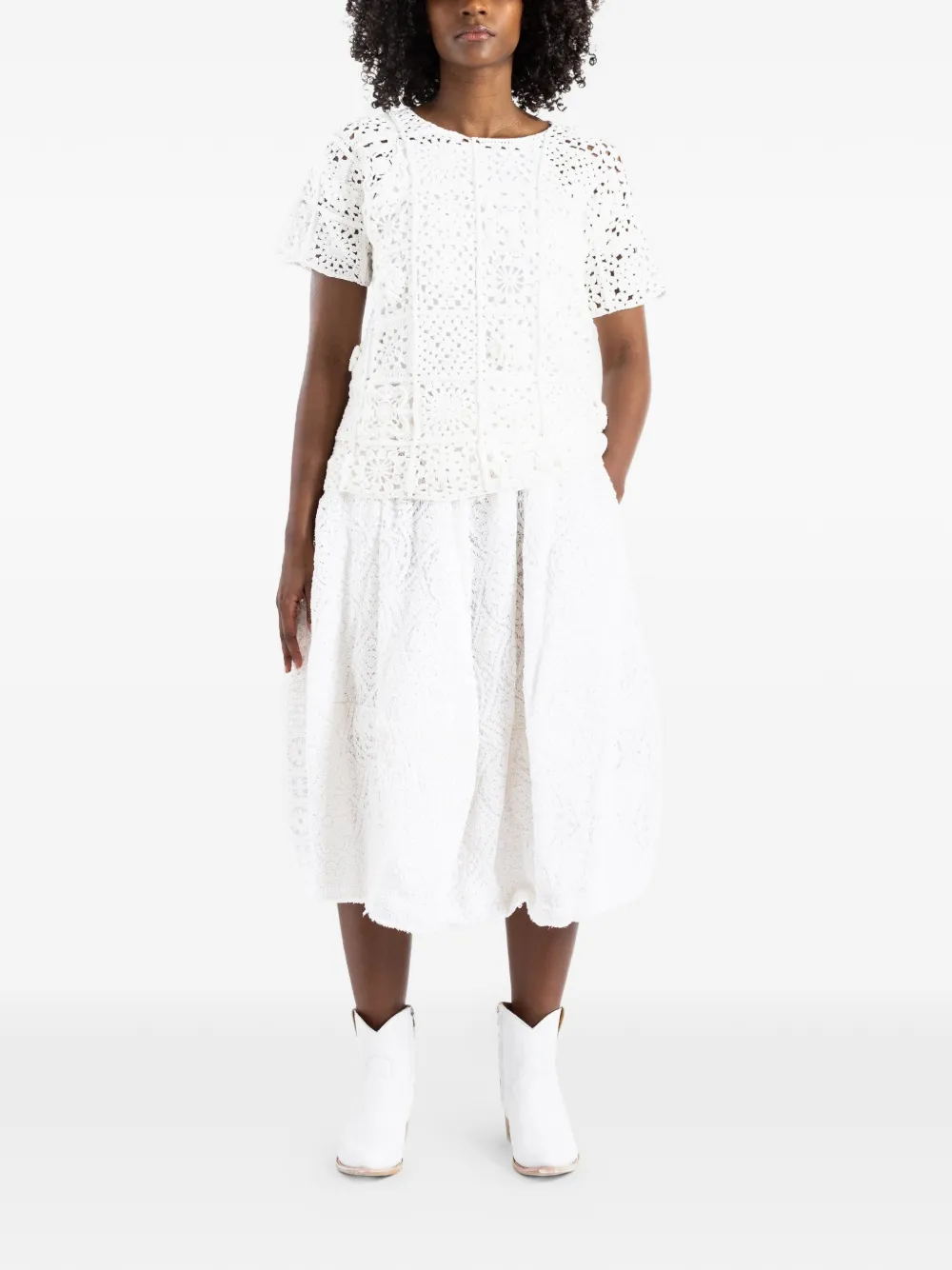 Comme Des Garçons Rok met kanten laag en gerafelde afwerking Wit