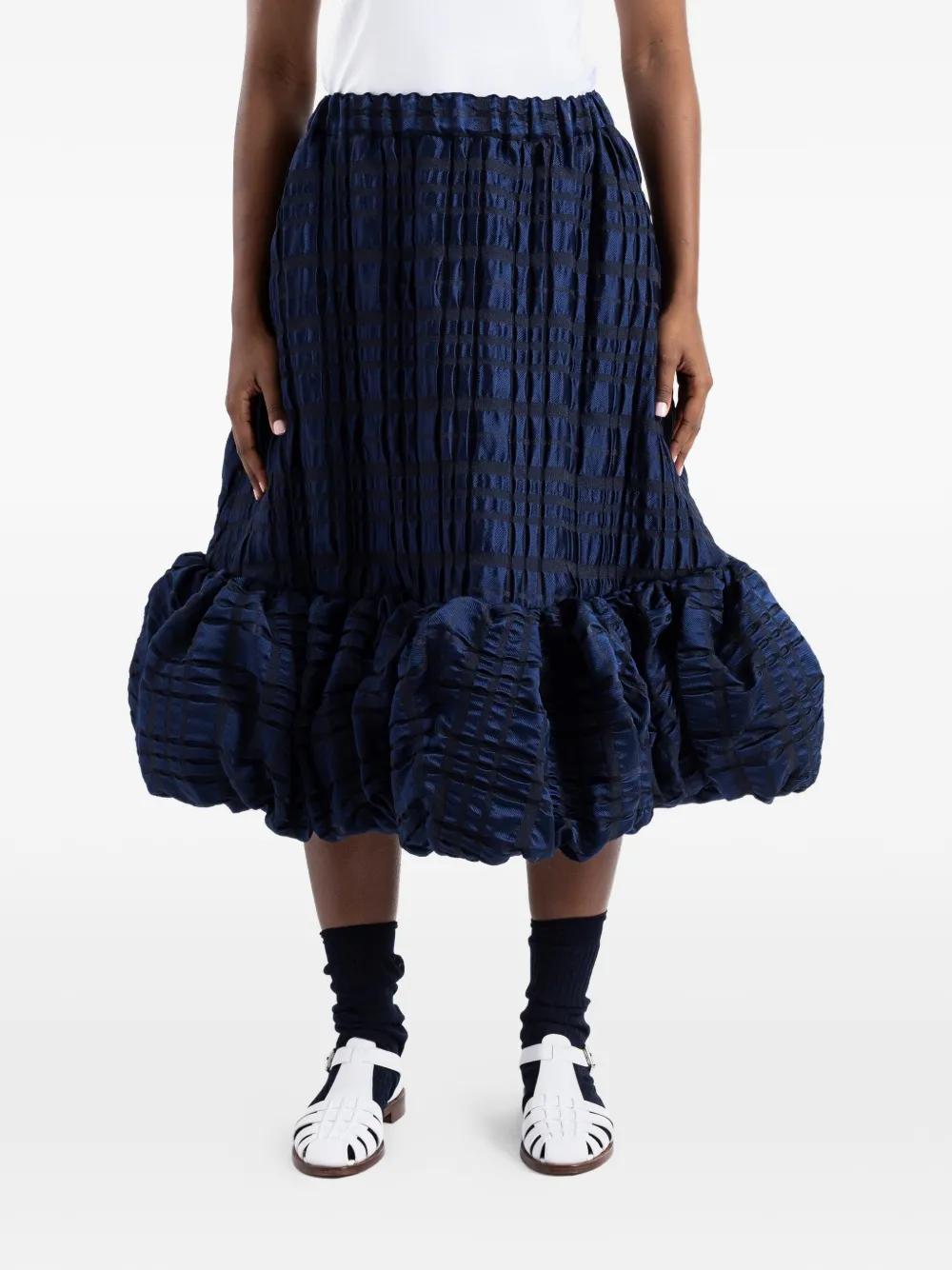 Noir Kei Ninomiya ruched bubble-hem midi skirt - Blu
