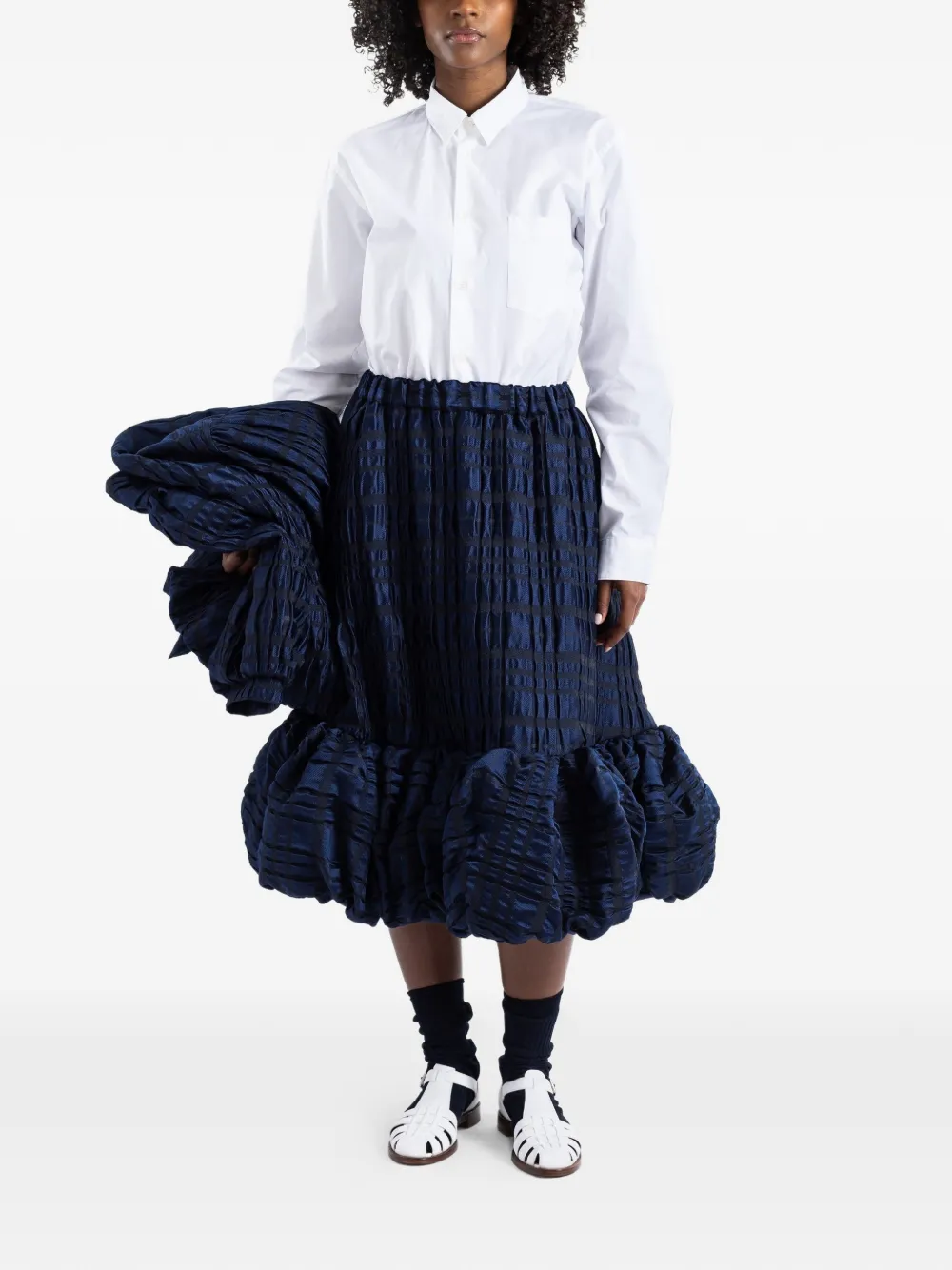 Noir Kei Ninomiya Midi-rok met ruches en gebobbelde afwerking Blauw