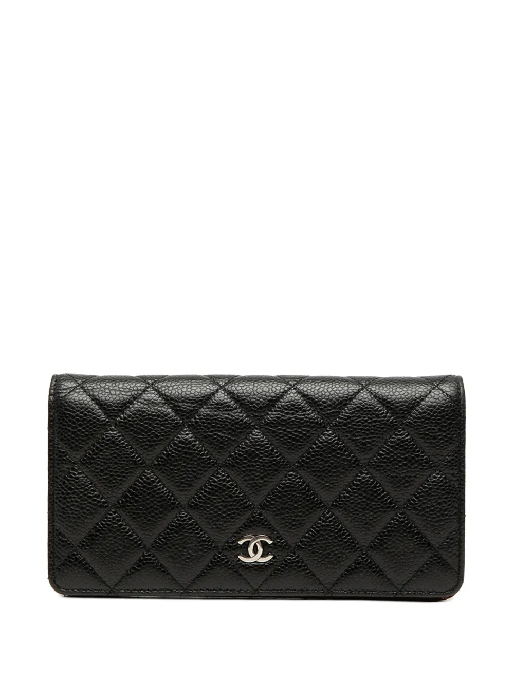Pre-owned Chanel 2011 Cc Quilted Caviar Yen Wallet Long Wallets In Black