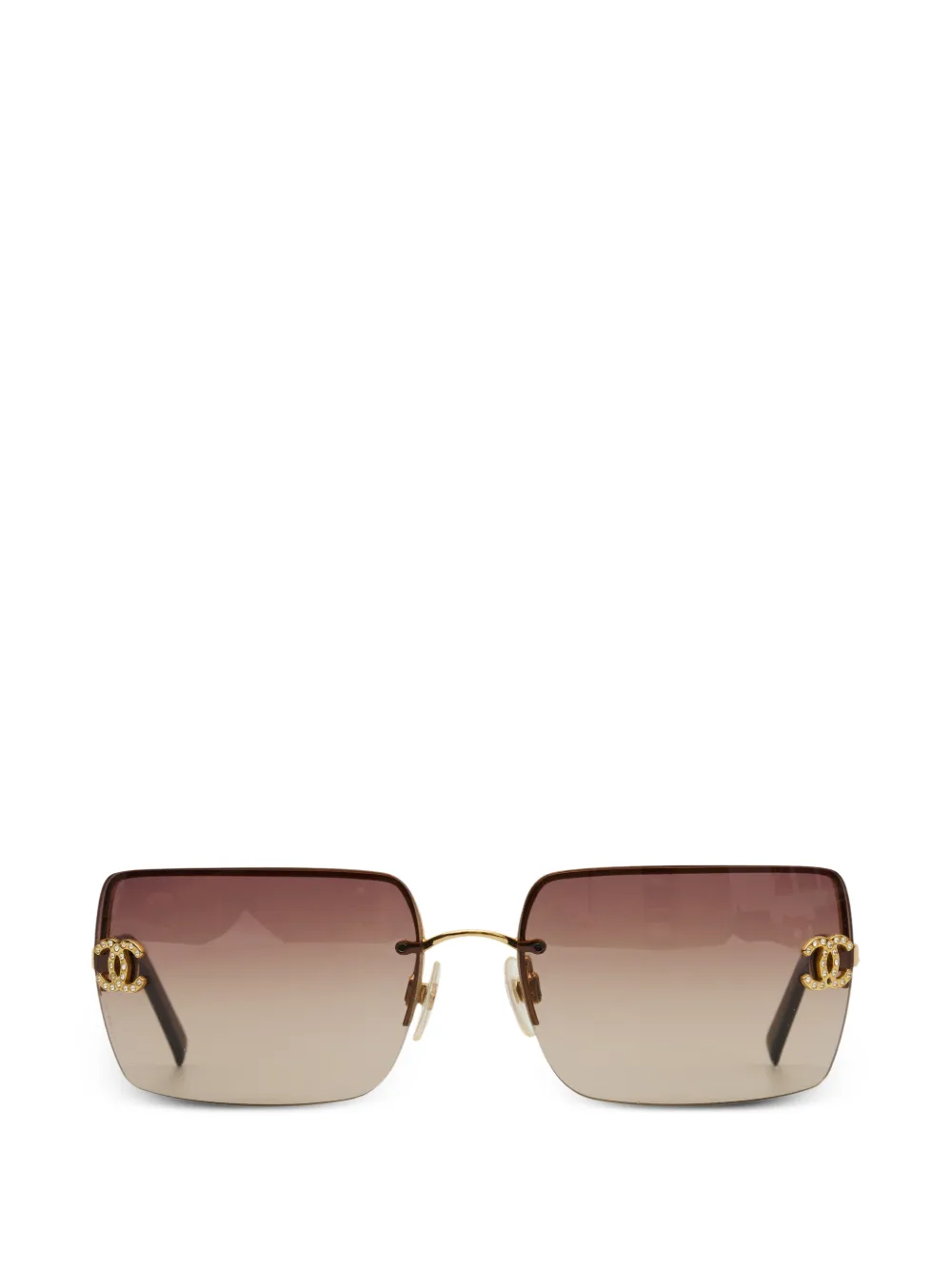 CHANEL Pre-Owned lunettes de soleil carrées à strass CC - Or CHANEL Pre-Owned lunettes de soleil carrées à strass CC - Or