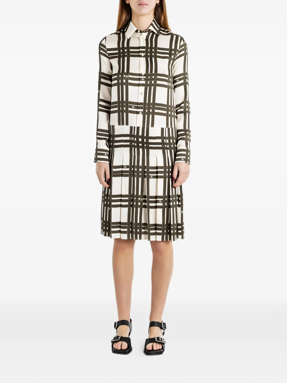 Burberry ribbon-check silk midi dress - Toni neutri