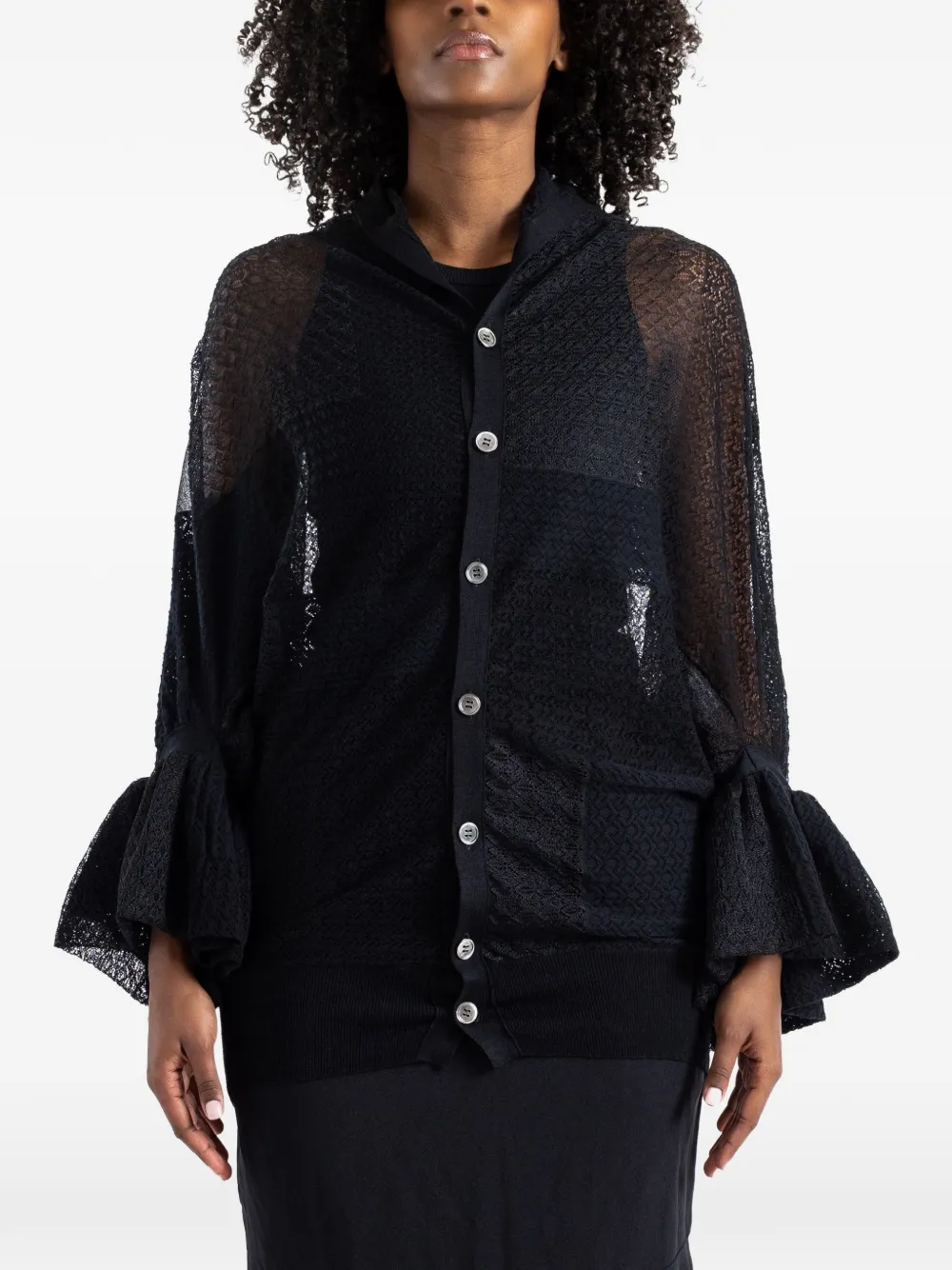 Junya Watanabe patchwork lace-knit cardigan - Black