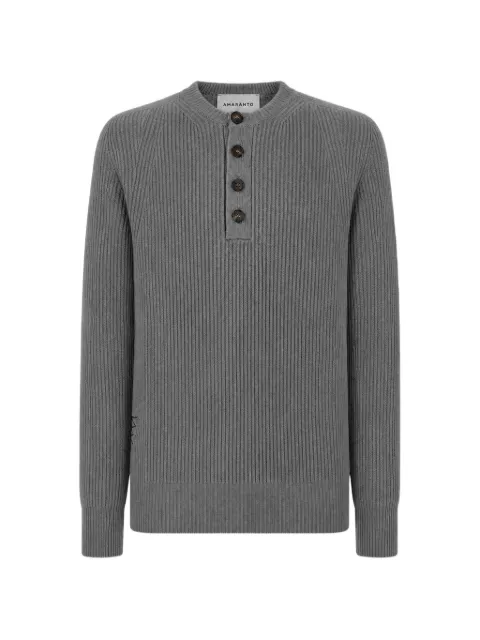 AMARANTO  henley-neck ribbed-knit sweater