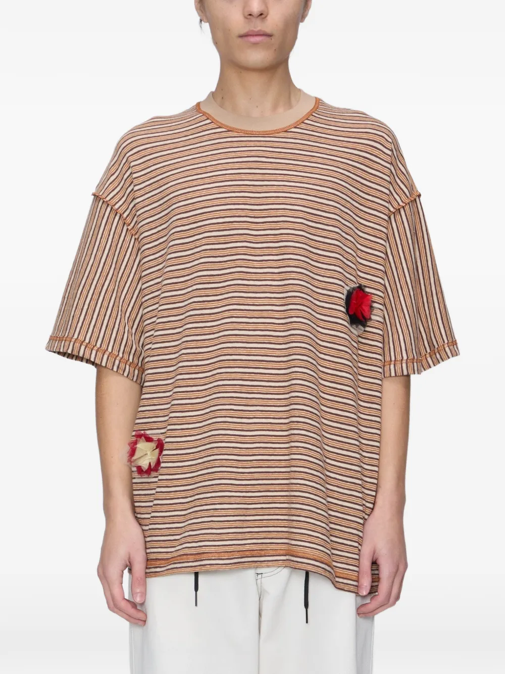 Song For The Mute striped flower-patch T-shirt - Arancione