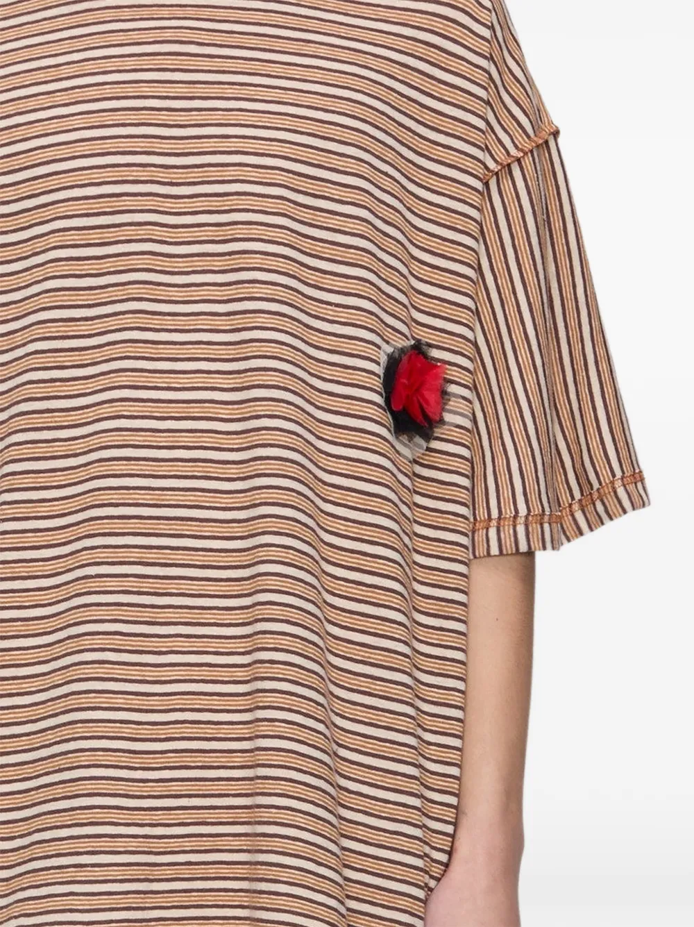 Song For The Mute Gestreept T-shirt met bloempatch Oranje
