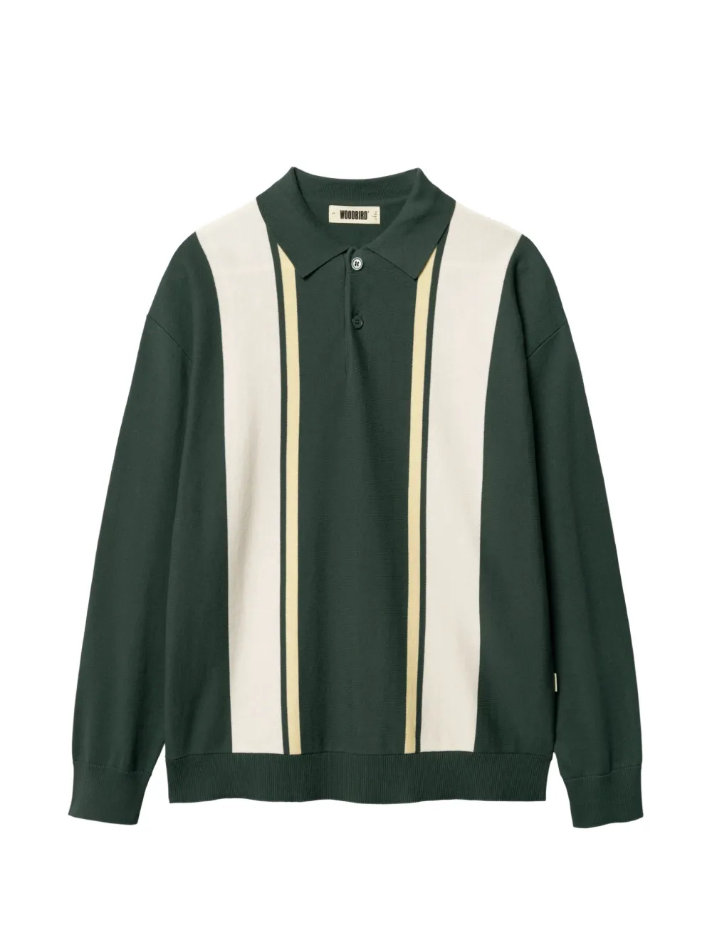 Woodbird Dom Gran Striped Long-sleeve Polo Shirt In Green