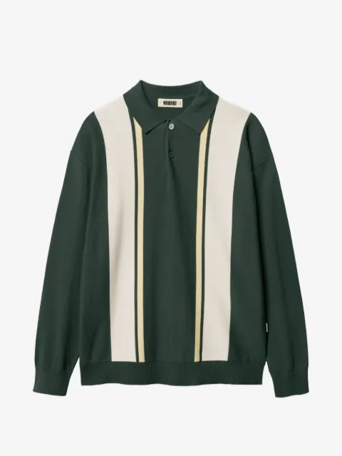 Woodbird Dom Gran striped long-sleeve polo shirt
